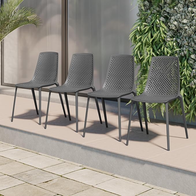 Urban Elements Melbourne 5-Piece Patio Furniture Set | Teak Finish 100% FSC Eucalyptus Wood | Backyard Furniture, Outside Table and Chairs, Round Outdoor Dining Set, 5-Piece Grey