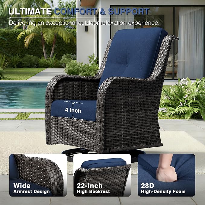 Joyside 6 Piece Wicker Patio Furniture Set, Outdoor Swivel Rocker Patio Chairs with High Back, Deep Seating, Wide Armrest, Thickened Cushions, Outdoor Furniture for Deck, Porch Use