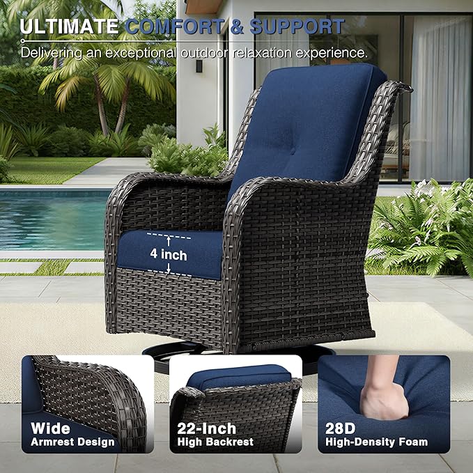 Joyside 6 Piece Wicker Patio Furniture Set, Outdoor Swivel Rocker Patio Chairs with High Back, Deep Seating, Wide Armrest, Thickened Cushions, Outdoor Furniture for Deck, Porch Use