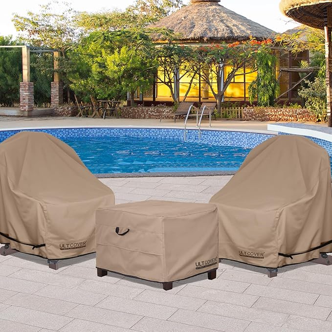 ULTCOVER Waterproof Patio Ottoman Cover Square Outdoor Side Table Furniture Covers Size 24L x 24W x 18H inch
