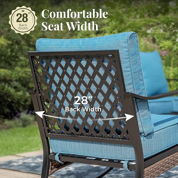 MIXPATIO Patio Furniture Set with Coffee Table, Outdoor Conversation Set with 2 x Fixed Chairs, 1 x 2-Seat Sofa, 1 x 3-Seat Sofa for Lawn Garden Backyard, Pacific Blue