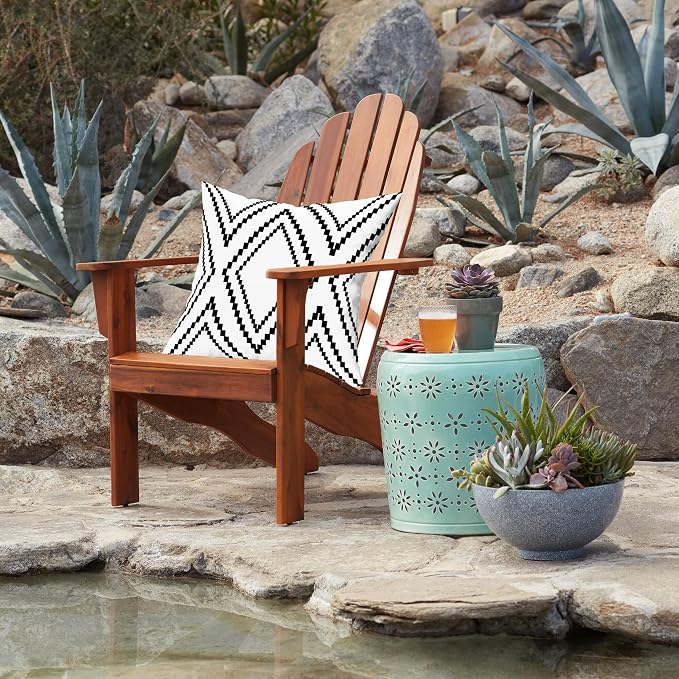 Outdoor Pillow Cover Waterproof Set of 2, Geometric Boho Black and White Throw Pillows for Patio Furniture, Outdoor Pillow Covers for Couch, White (Black&White-02, 18x18 Inch)