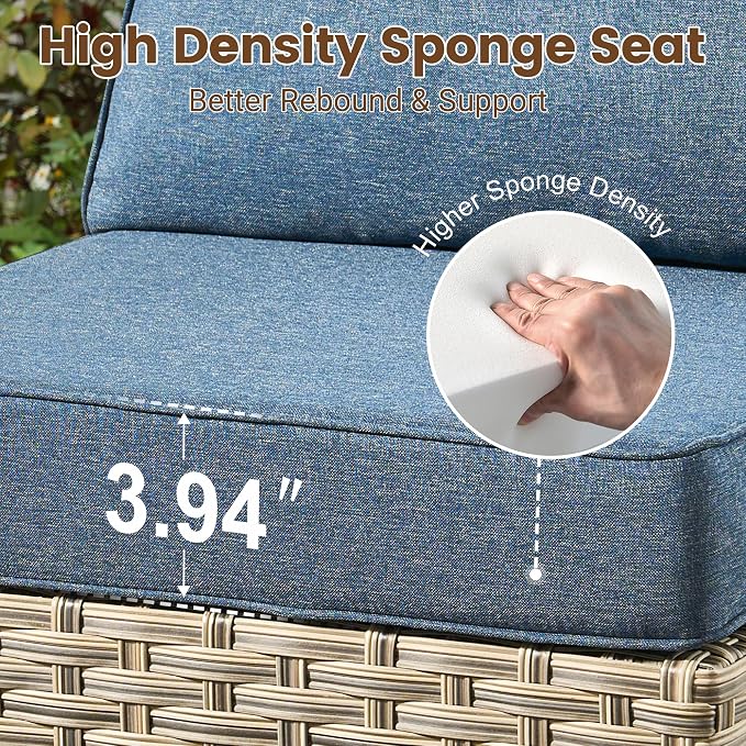 Outdoor Sectional Patio Furniture Set with Fire Pit Table,9 Pieces Rattan Wicker Conversation Sets L Shaped Couch,Outside Furniture with Swivel Chairs Glowing Coffee Table,Denim Blue