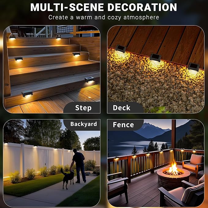 SOLPEX Solar Deck Lights, Solar Step Lights for Outside Waterproof Led Stair Light for Outdoor Fence, Balcony, Patio, Railing, Front Porch, Yard and Pathway(12pack Warm White)