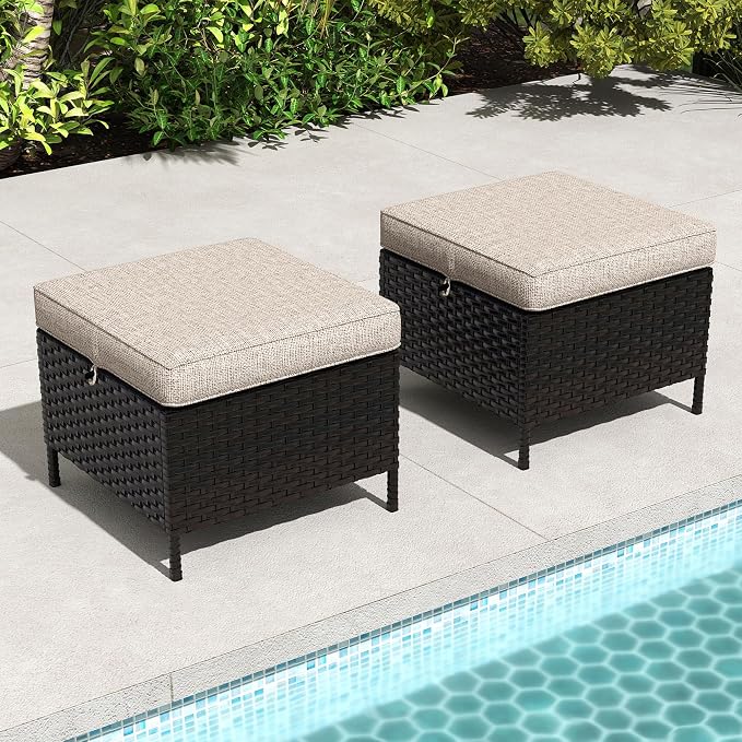 5 PCS Outdoor Conversation Set | 78" Couch, 2 Chairs, 2 Ottomans, Patio Wicker Conversation Furniture with Removable Cushions for Bistro, Deck, Sunroom (Beige)