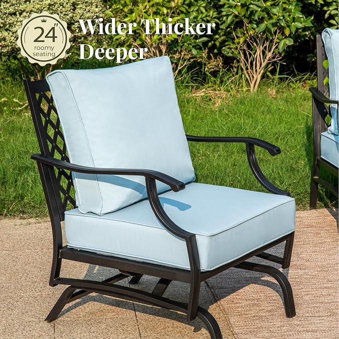 MIXPATIO Patio Furniture Set 6 pcs, Outdoor Patio Furniture, 3-Seat Sofa, 2 Rocking Chairs, 2 Ottomans, Coffee Table and 5.75" Extra Thick Cushion, Patio Conversation Set for Backyard Deck,Blue