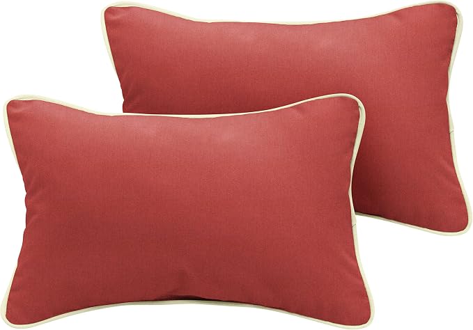 Sorra Home x Sunbrella Indoor/Outdoor 18" x 12" Corded Lumbar Pillows, Canvas Henna and Canvas Natural, Set of 2 (Model: AMPS112001)