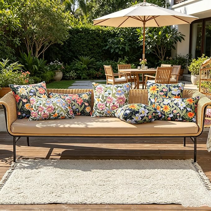 Pyonic Outdoor Pillows Covers Pack of 2 Spring Summer Floral Waterproof Throw Pillow Covers 18X18 inch Outdoor Pillows for Patio Furniture Garden Square Outside Waterproof Pillow