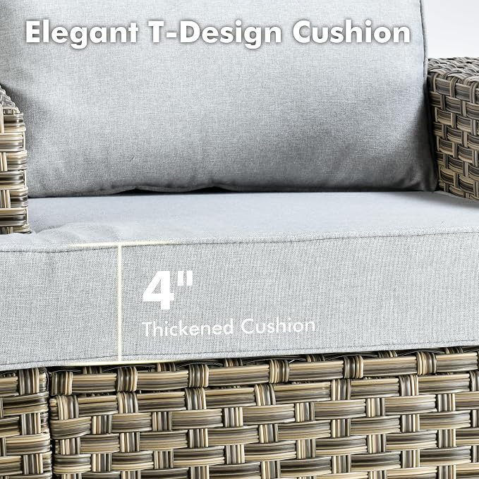 Weaxty 8 Pieces Outdoor Furniture Set, Patio Sectional Sofa Wide Seats Couch Chair with Ottoman Solar Table, Thick Cushion All-Weather Rattan Patio Conversation Sets for Backyard Porch Deck, Grey