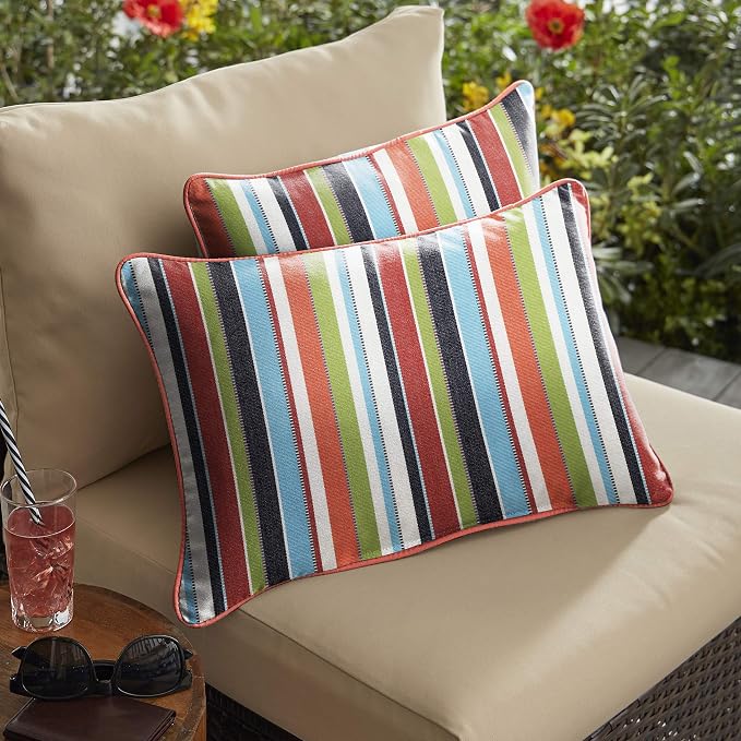 Sorra Home x Sunbrella Carousel Confetti and Canvas Melon Indoor/Outdoor Corded Pillow Set, Set of 2