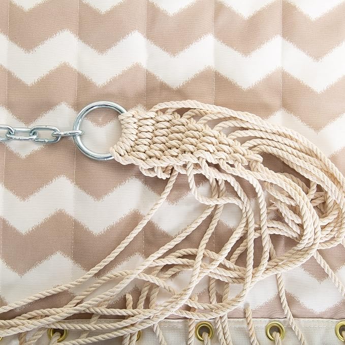 Castaway Living Large Beige Chevron Quilted Polyester Hammock – 11.5 ft. x 52 in., 350 lb Capacity, Pillow, Storage Bag, Extension Chains & Tree Hooks – Outdoor Comfort & Style
