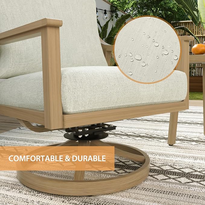 HAPPATIO 4-Piece Outdoor Patio Furniture Set for 5, Aluminum Outdoor Conversation Set Includes 1 Three-Seater Sofa, 2 Swivel Chairs, and 1 Coffee Table, Perfect for Porch, Deck, Garden, (Beige)
