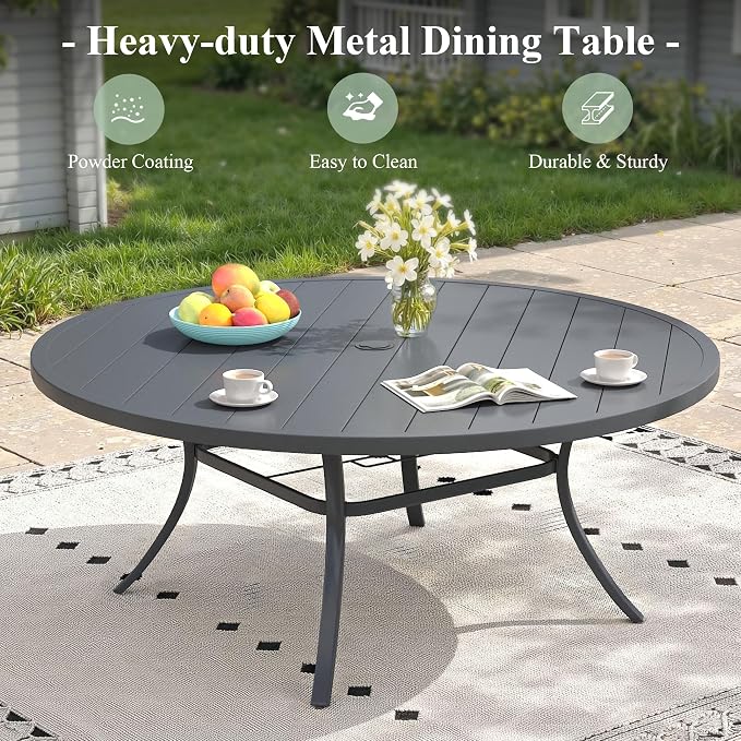 Outdoor Dining Set for 8, 63" Outdoor Dining Table with Umbrella Hole and Padded Textilene Patio Swivel Chairs, 9 Pieces Patio Table and Chairs Set for Garden Backyard, Grey and Dark Grey