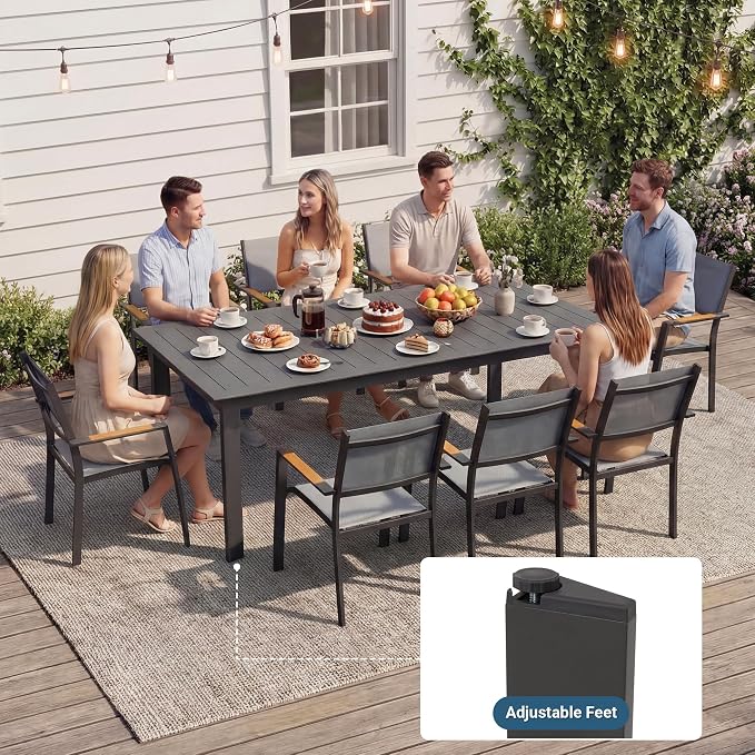 Wisteria Lane Aluminum Outdoor Patio Table and Chairs Set with 121" L-81 L Expandable Dining Table, 13-Pieces Outdoor Dining Set for 12, Patio Furniture Set with Stackable Quick Drying Chairs, Grey
