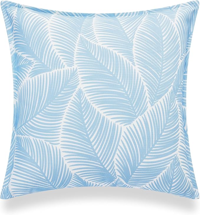 Hofdeco Premium Coastal Hampton Style Patio Indoor Outdoor Pillow Cover Only, 20"x20" Water Resistant for Backyard, Couch, Baby Blue Palm Leaf (Pack of 2)