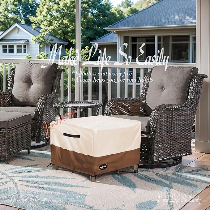 JinHrtoyi Patio Square Table Cover,22Wx22Dx18H Inches 100% Waterproof Heavy Duty Outdoor Coffee Table Cover,Beige&Brown Modern Style Outdoor Furniture Covers