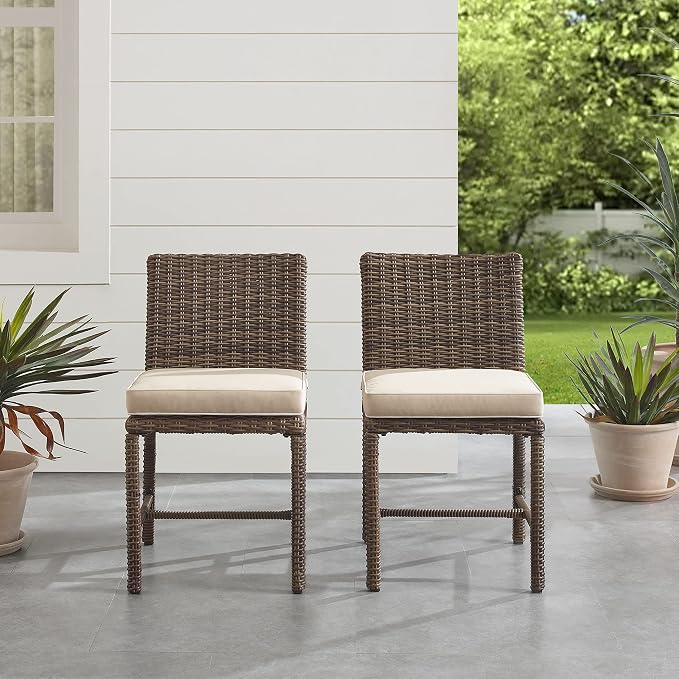 Crosley Furniture Bradenton 2-Piece Outdoor Chair Set, Wicker Dining Patio Chairs for Deck, Backyard, Weathered Brown with Sand Cushions
