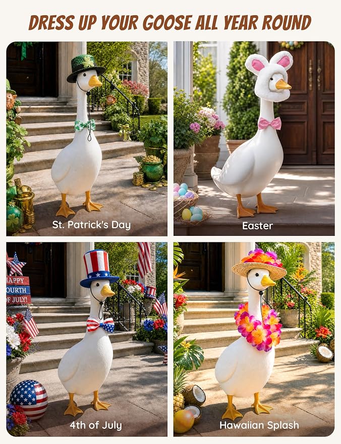 8 Set Holiday Porch Goose Outfits for 17/19/23" Plastic Lawn Goose - 4th of July, Summer, Thanksgiving, Valentines, St. Patricks, Easter Clothes - Patio Yard Garden Decor with Hat and Bow Tie