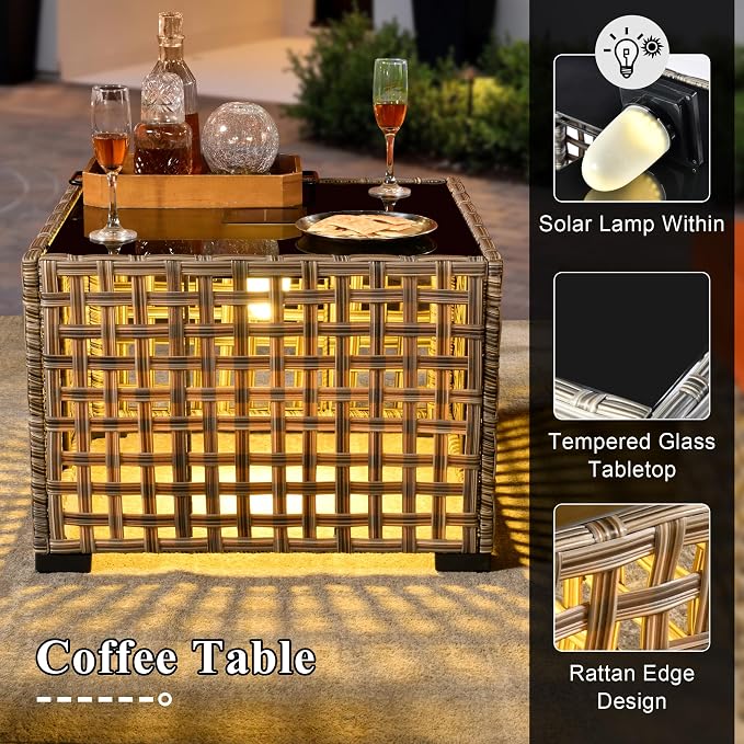 Patio Conversation Set,5 Pieces Wicker Patio Furnitures with Swivel Chair and Coffee Table,All Weather Patio Furniture Set for Garden,Backyard,Poolside and Patio,Black