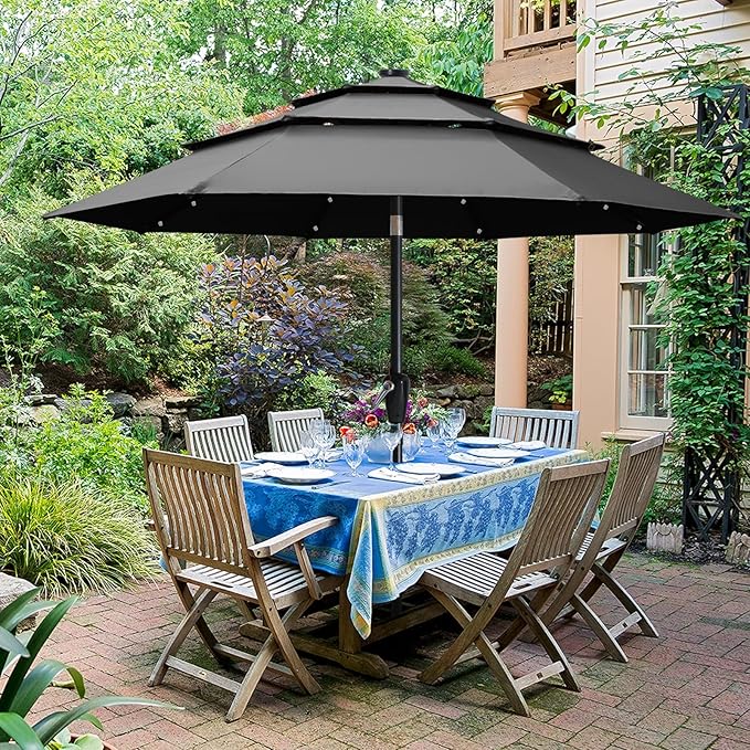 ABCCANOPY Solar Led Patio Umbrellas 3-Tiers 11FT (Dark Gray)