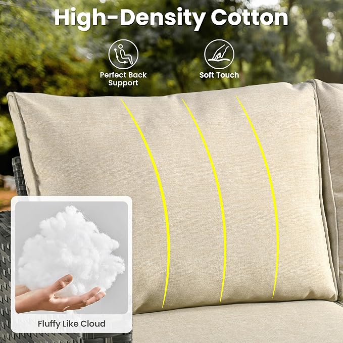 ovios 6 Pieces Patio Furniture Set, Outdoor Wicker Rattan Sofa Couch with Loveseat, Chairs, Comfy Cushions, Conversation Sets for Porch Deck Garden, Beige