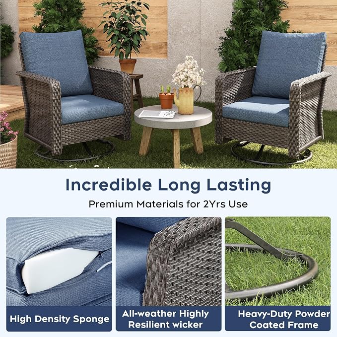 Yechen Patio Furniture Set 8 Peices with 44" Propane Gas Fire Pit Table -2 Wicker Swivel Rocking Chair, Outdoor Sectional Furniture Set with-4.3'' Cushion Conversation Sofa Set for Porch,Backyard