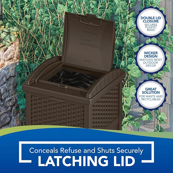 Suncast 3 Pack 33 Gallon Commercial Outdoor Trashcan Hideaway with Lid for 30 to 33 Gallon Trash Bags for Garage, Backyard, or Garden, Brown