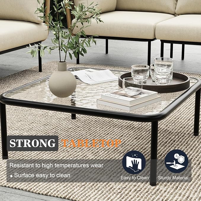 7 Piece Modern Outdoor Rope Wicker Sectional Patio L-Shaped Conversation Sofa Set Deep Seating with Thick Cushions