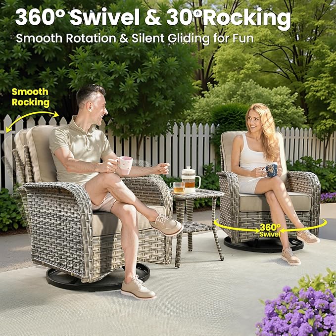 ovios 8-Piece Patio Furniture Set with L-Shape Sofa Chaise, Outdoor Sectional Couch Swivel Gliders, Modern Modular Wicker Rattan Conversation Set, Beige