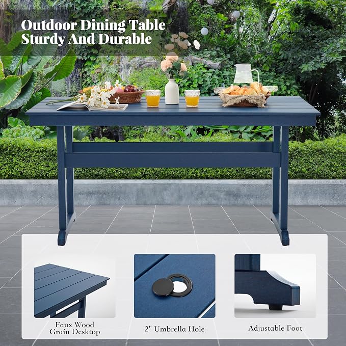 HDPE Outdoor Dining Set,10-Piece Outdoor Table and Chairs Include 8 Dining Chairs and 2 Pcs 62.5" Patio Dining Table with Umbrella Hole (Blue)