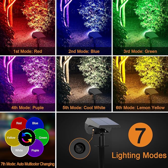 Solar Spot Lights Outdoor Color Changing, [7 Modes/10 Pack] Christmas IP65 Waterproof Landscape Spotlights, Dusk to Dawn Solar Powered Security Light for Patio Gate Walkway Pool Garden Yard Driveway