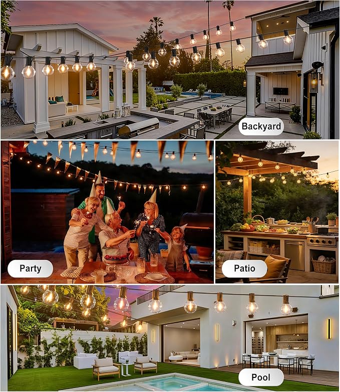 Outdoor String Lights Waterproof 400FT Outside Patio Lights for Bistro Cafe | 4-Pack x 100FT Connectable Outdoor Lighting,208 Dimmable Plastic G40 LED Globe Bulbs for Garden Porch Backyard Gazebo Balcony