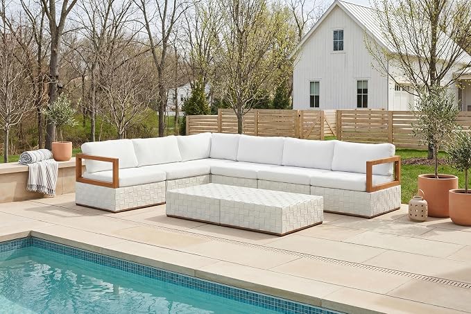 PURPLE LEAF Patio Conversation Sets 8 Pieces, Premium Leather Outdoor Couch Sectional Sofa, L-Shaped Patio Outdoor Furniture Set with Olefin Cushions, Patio Couch for Porch, Balcony, Garden, White