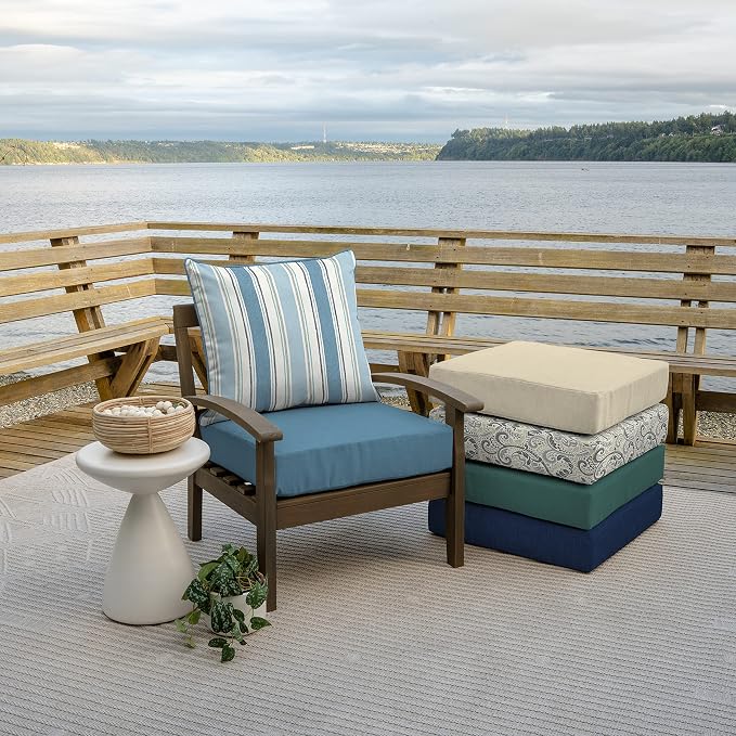 Arden Outdoor Deep Seat Cushion Set, 24x24, French Blue Stripe