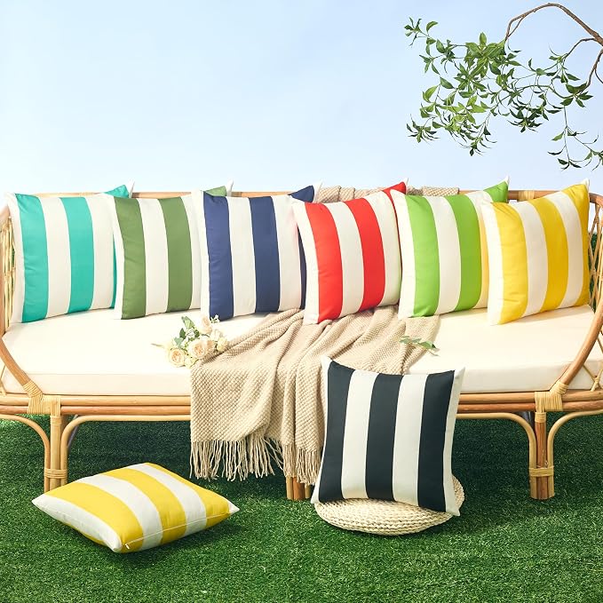 Allorry Outdoor Pillow Covers 18x18 Olive Green Striped Outdoor Decor 07B18 | Striped Pillow Covers|for Spring Summer Outdoor Waterproof Garden Patio Furniture Sofa Bed Home Decor