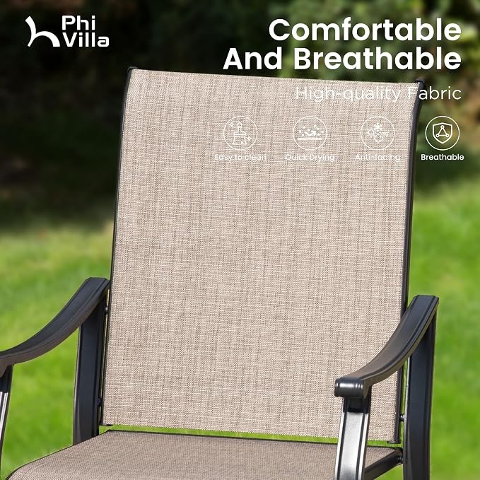 PHI VILLA Outdoor Dining Set for 8, Round Patio Table and Chairs Set, 9 Piece Patio Furniture Set with Metal Table & Textilene Chairs for Deck Garden Yard