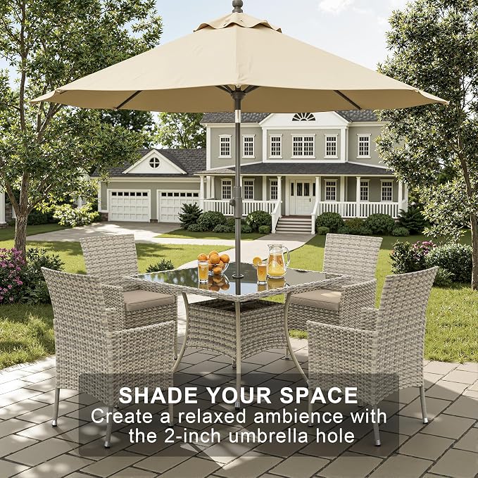 15-Piece Patio Dining Set, Patio Furniture Set with Square Tempered Glass Table & 12 Wicker Chairs, Expandable Design for Larger Groups, Outdoor Furniture for Backyard, Deck, Garden, Beige