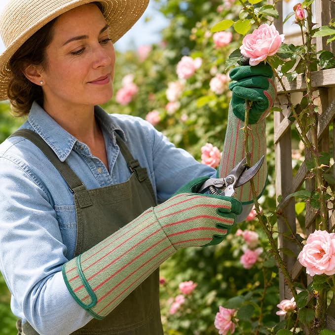 Thornproof Rose&Cactus Gardening Gloves,Gauntlet Garden Glove,Gifts | Canvas,Cute Floral Pattern,Leather Palm,Touchscreen,Durable Material,Garden Gift,Men&Women,Machine Washable,Adjustable Cuff