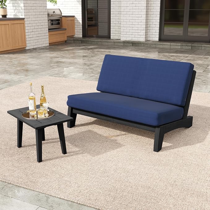 2 Pieces Patio Furniture Sets, All-Weather Outdoor Wood Bistro Set Patio Conversation Side Table Chiars and Patio Loveseat for Balcony, Backyard