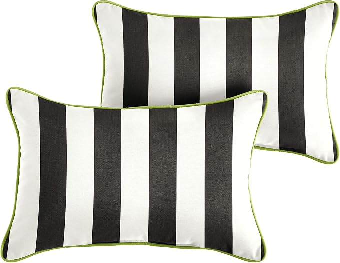 Sorra Home x Sunbrella - Lumbar Pillows (Set of 2), Cabana Classic Stripes & Macaw Green