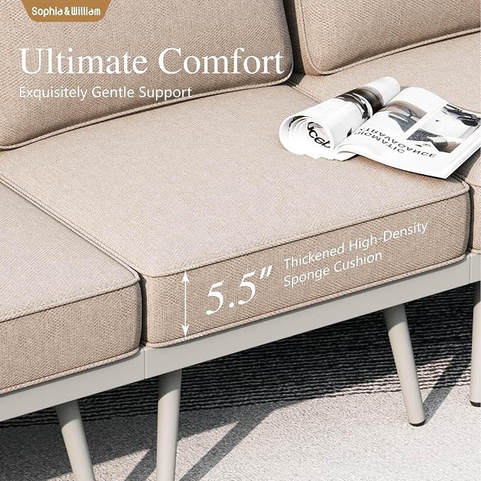 Sophia & William 6-Piece Patio Furniture Set, Outdoor Sectional Furniture with Classic Rope PE Rattan and Coffee Table, All-Weather Conversation Set with Anti-Rust Frame and Olefin Cushions