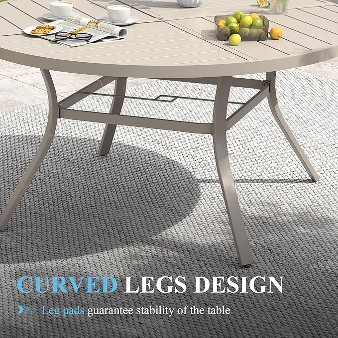 VICLLAX Patio Table and Chair Set of 6, All Weather Metal Round Outdoor Dining Furniture Set-50 Round Outdoor Table and Chairs, Sandshell Tabletop