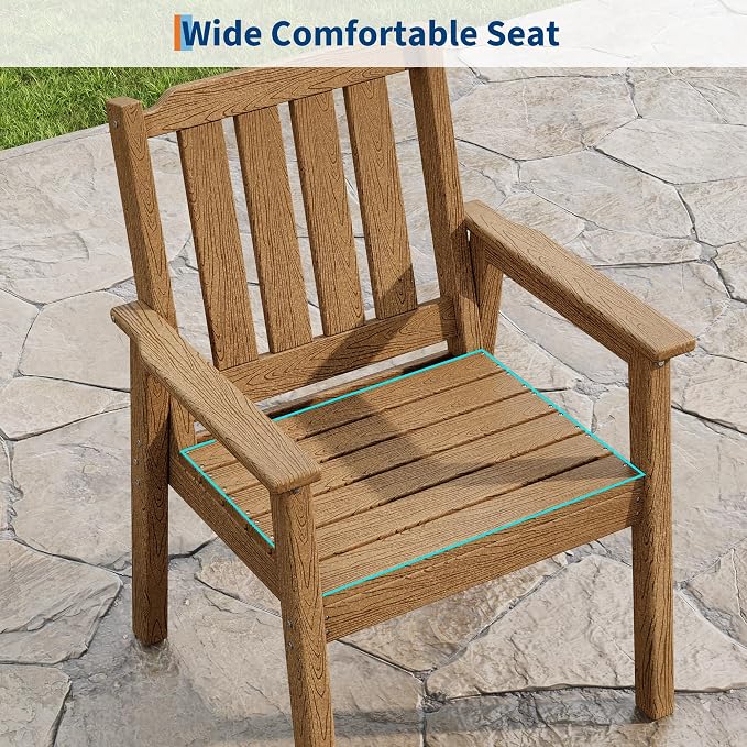 GarveeLife Outdoor Dining Chairs Set of 4, HDPE Patio Chairs 650LBS Capacity All-Weather Yard Armchair with Slatted Seat, 23.9" Wide Heavy Duty Modern Backyard Furniture for Garden, Poolside, Deck