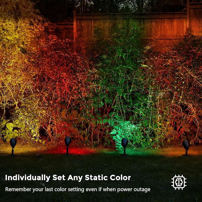 SURAIELEC LED Spotlight, Remote Control Spot Lights Outdoor, Indoor Plant Uplighting with Base, Landscape Light for Yard, Trees Holiday Decor, Red Green Yellow Warm Glow, Waterproof, 10FT Cord