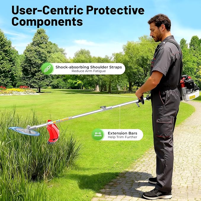 Gas Weed Eater, 52CC 2-Stroke Gas Brush Cutter 10 in 1 Lawn Mower Pruner Tool with Adjustable Extension Pole Grass String Trimmer Hedge Pruner Lightweight Multi-Tool for Lawn Garden & Tree Trimming