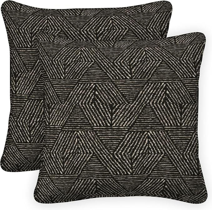 Honeycomb Outdoor Square Toss Pillow Covers, 18 x 18, 2-Pack | Zaire Black Slipcovers, Water & Fade Resistant for Patio Furniture Set, Cover Only, No Insert