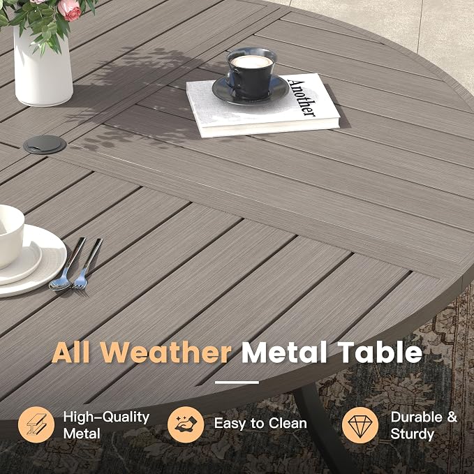 Outdoor Dining Set for 6, 50.1" Metal Round Outdoor Dining Table with Umbrella Hole and Sling Patio Swivel Chairs, 7 Pieces Patio Table and Chairs Set for Garden Backyard, Grey