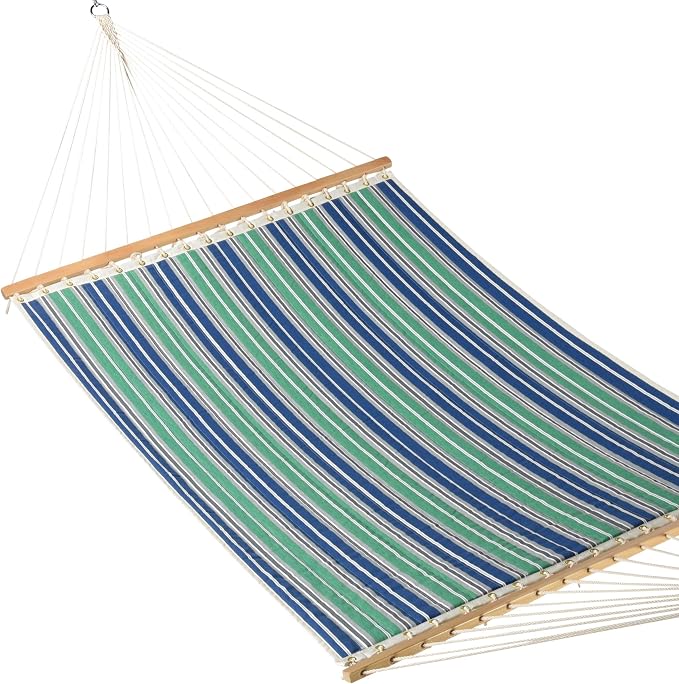 Quilted Hammock and Tribeam Stand (Green and Blue Stripe with TRIBEAM Stand Mocha)