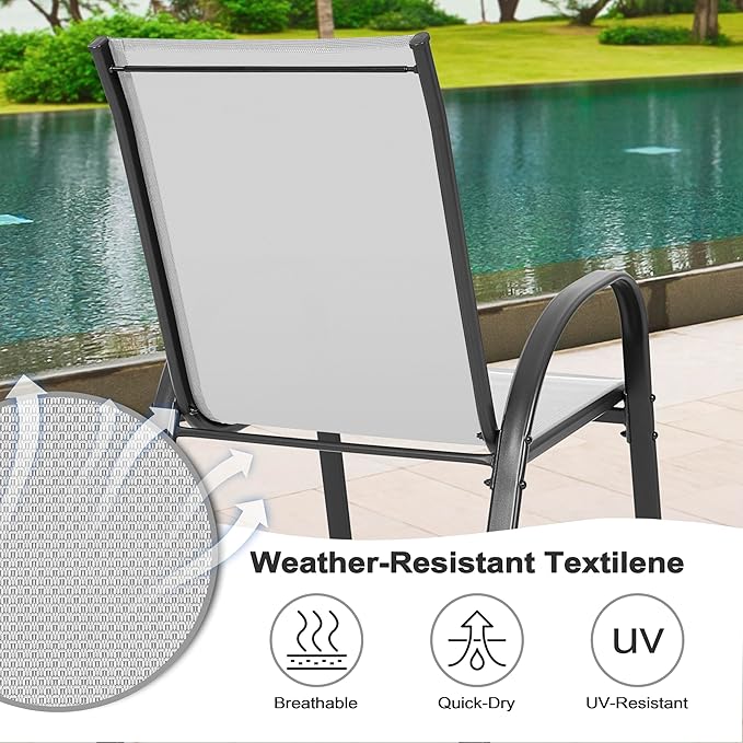 NUU GARDEN 5 Piece Patio Dining Set, 31.5 Inch Square Metal Table with Umbrella Hole and 4 Stackable Chairs, Outdoor Dining Furniture for Lawn Balcony Garden, Gray and Black