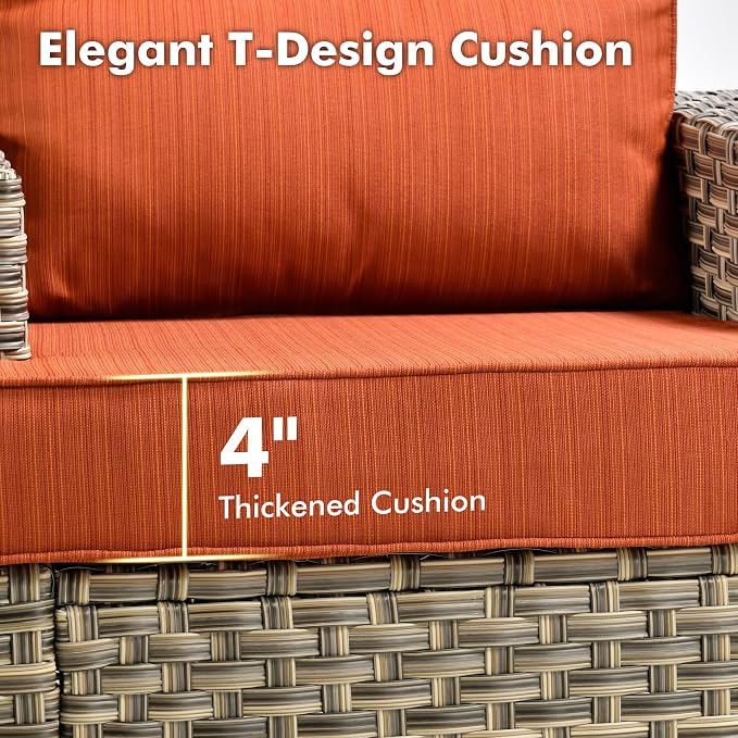 Weaxty 10 Pieces Outdoor Patio Furniture Set with Swivel Rocking Chair, Outdoor Sectional Sofa Couch Wicker Modular Patio Conversation Set w/42 Fire Pit and Coffee Side Table,Orange